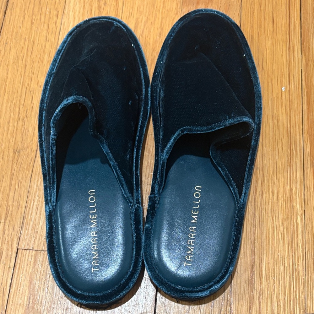 Tamara Mellon Velvet Glitter Accent Mules